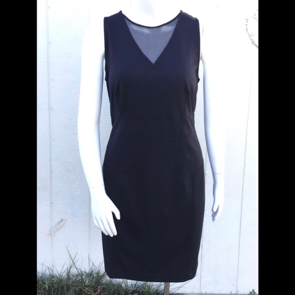 🆕NEW! Illusion Ponte Bodycon Sheath Dress with Mesh V-Neck, the perfect LBD - Picture 3 of 14